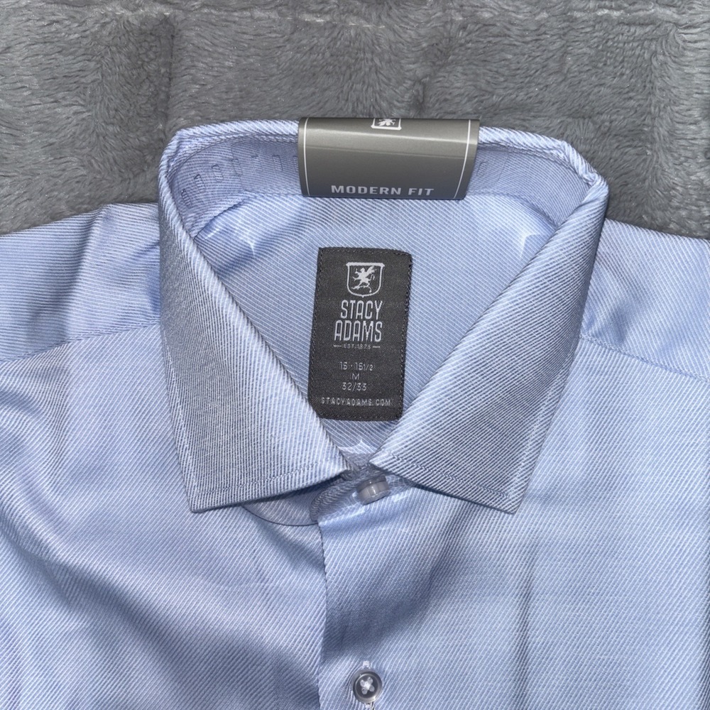 Stacy Adams Modern Fit Dress Shirt Blue 15.5 32/33 Cotton Mens NWT
